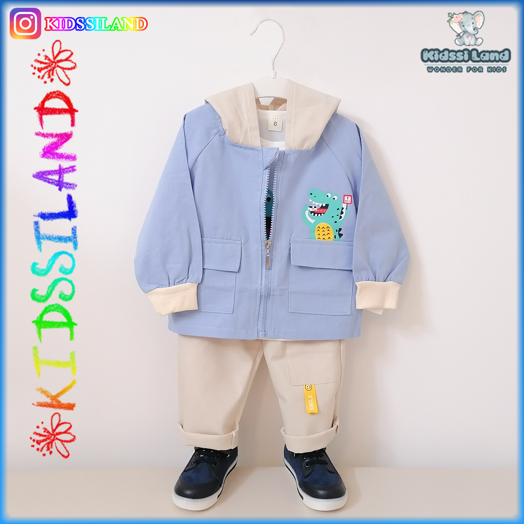 ست سه تیکه اسپرت طرح دایناسور دو رنگ - تصویر 2