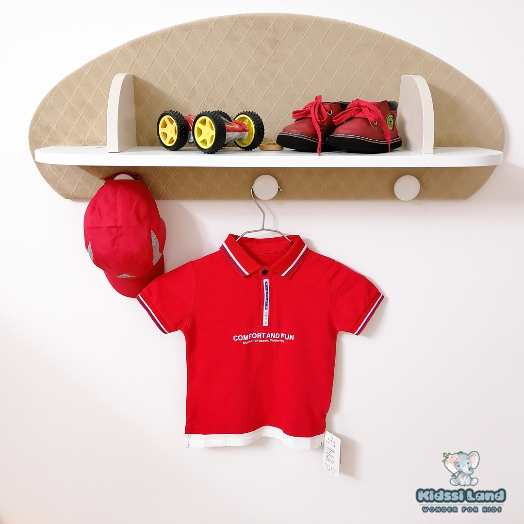 تیشرت جودون یقه دار قرمز پسرانه