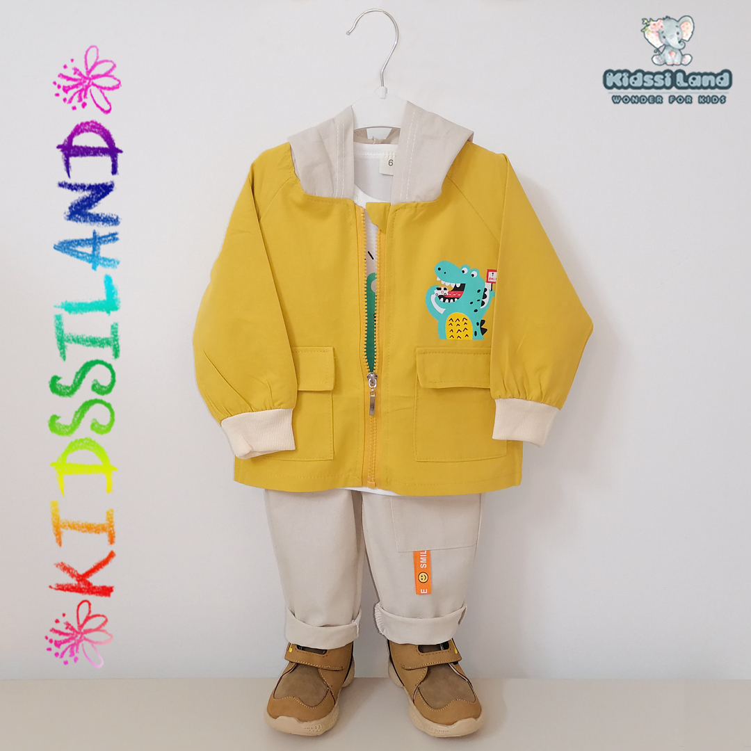 ست سه تیکه اسپرت طرح دایناسور دو رنگ - تصویر 3