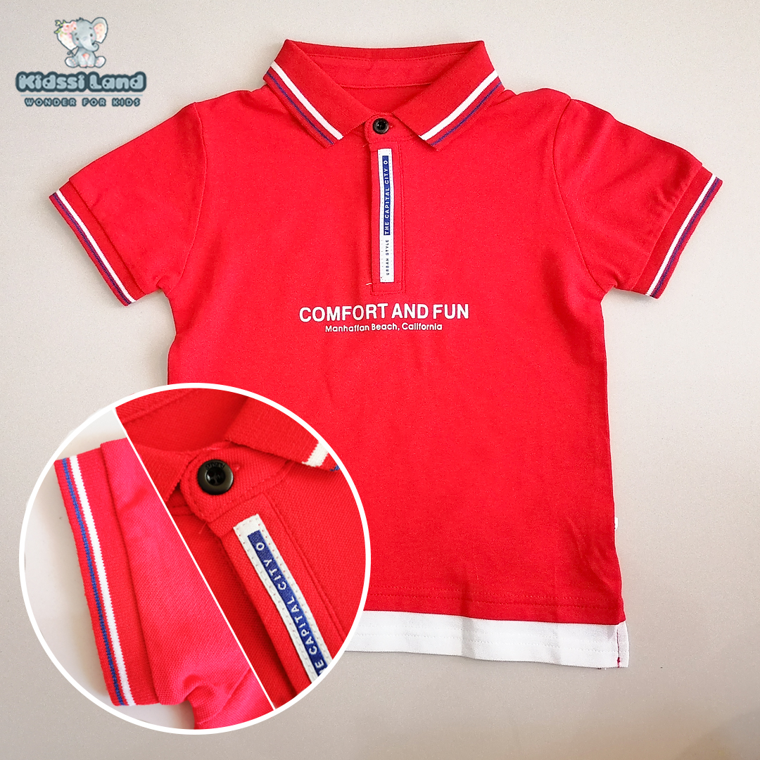 تیشرت جودون یقه دار قرمز پسرانه - تصویر 3